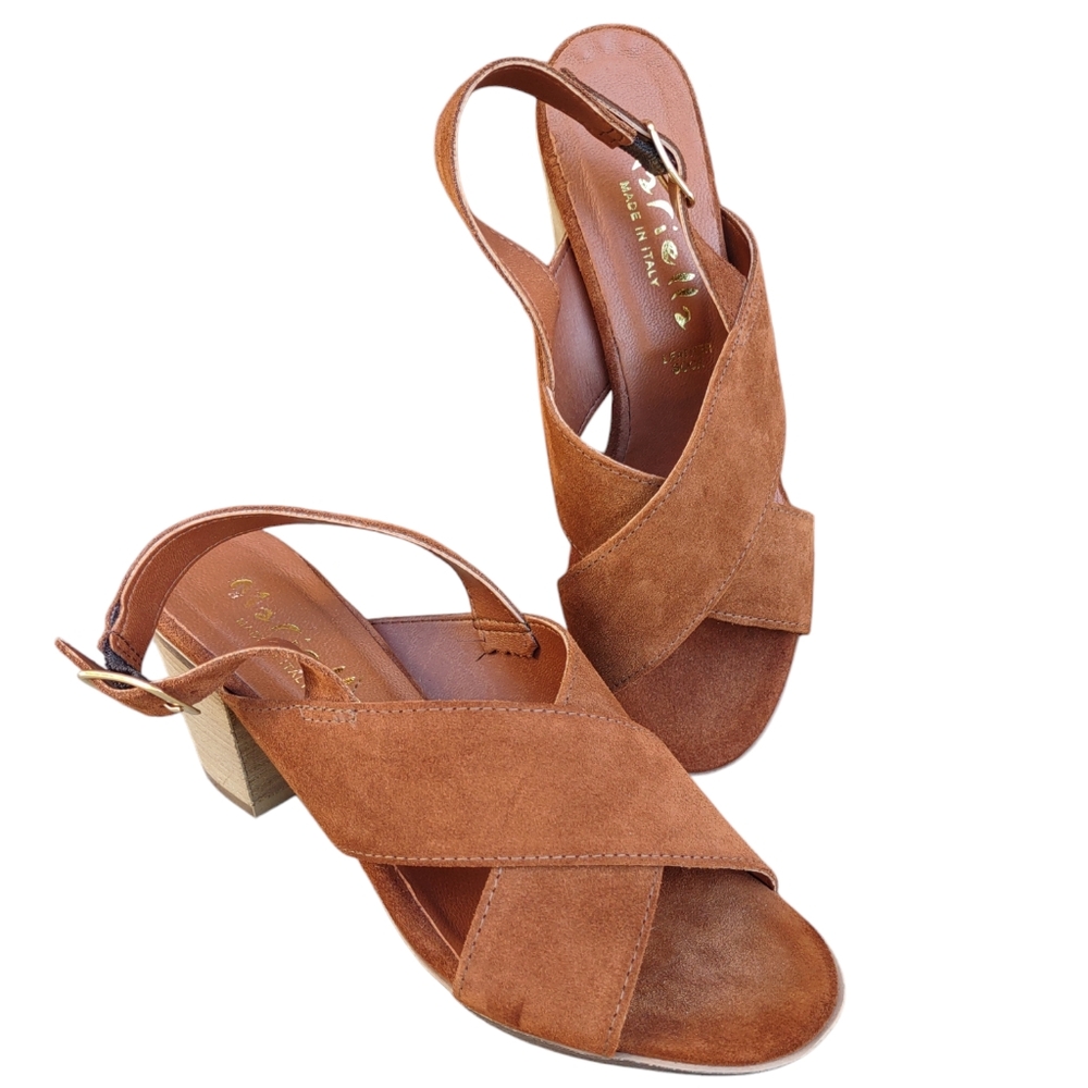 Mariella Brown Strappy Suede Leather Heeled Sandals